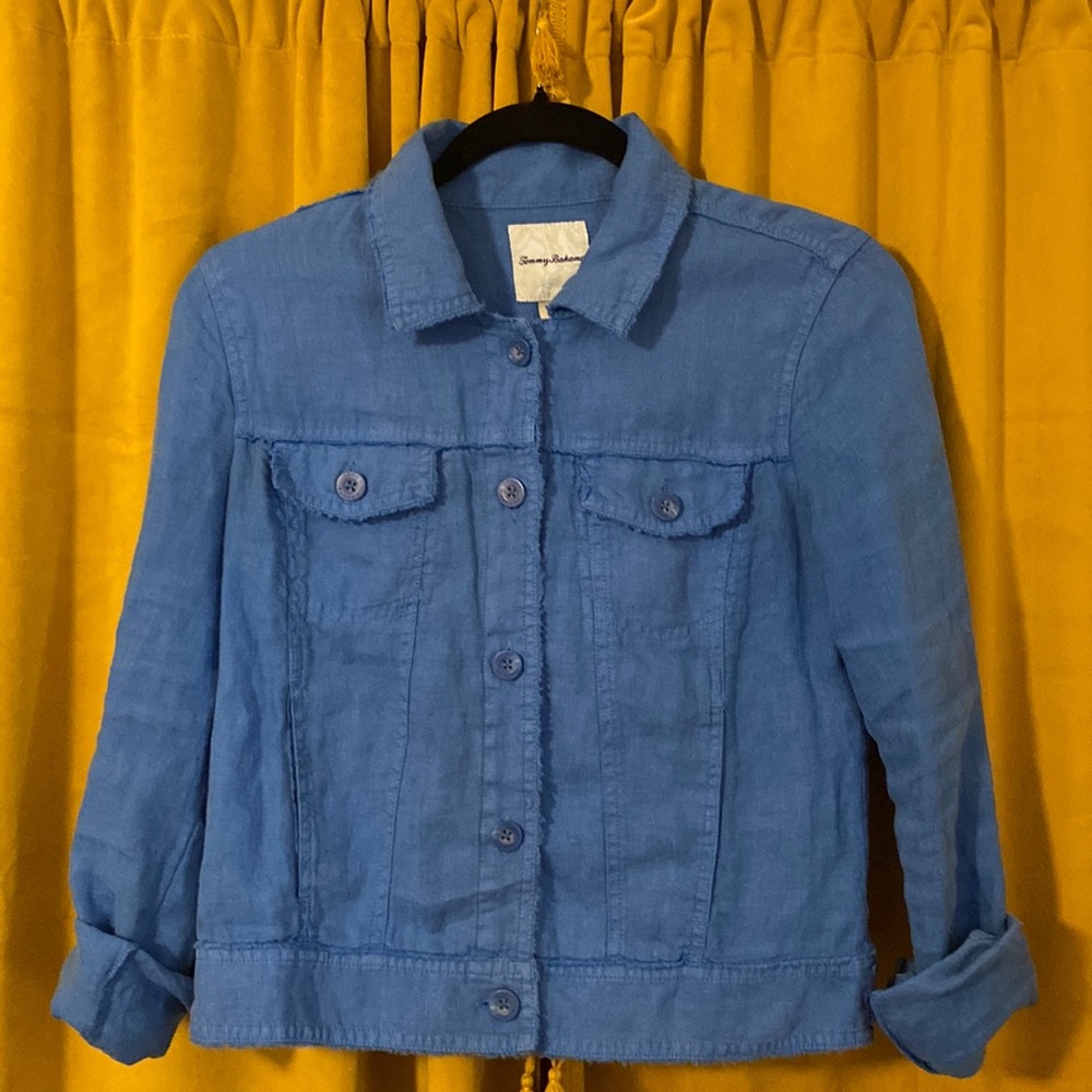 Tommy Bahama Two Palm Raw Edge Linen Jacket Blue XS